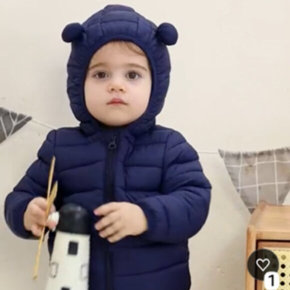 Baby Puffer Jacket 6–12 Months | Black Lightweight Hooded Coat with Ears - Picture 1 of 6
